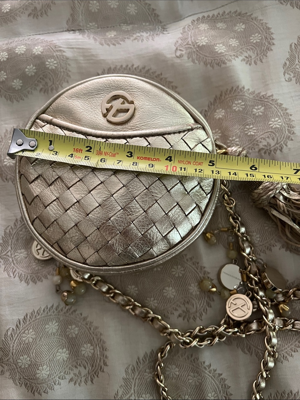 Francesco Biasia Gold Woven Round Crossbody with Chain Tassel - Picture 4 of 5